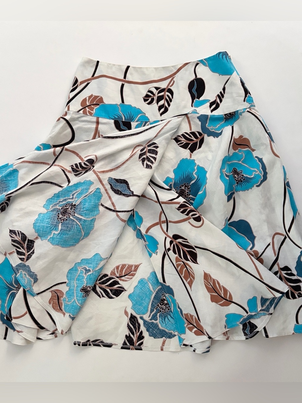 Polvere Pure Linen Italy Floral Flared Open Front Skirt White Blue size Large - Picture 7 of 16